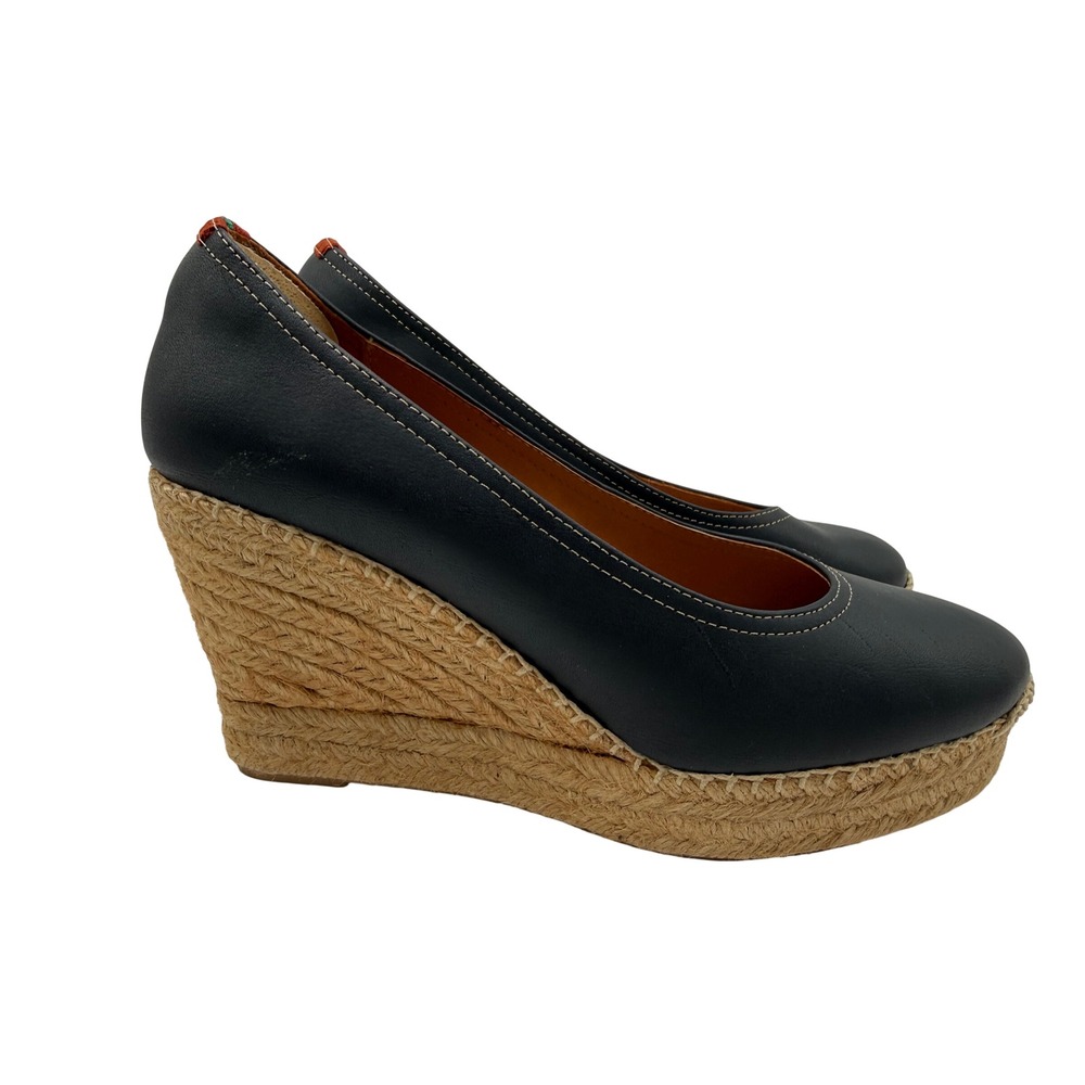 Penelope Chilvers Espadrille Wedge Women 8.5 39 Navy Blu Excellent Leather Spain